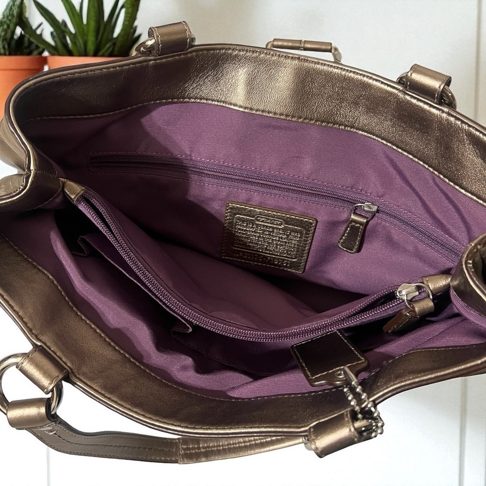 Coach Metallic Bronze Leather Buckle Shoulder Bag Satchel Handbag‎ Purse - Picture 9 of 10